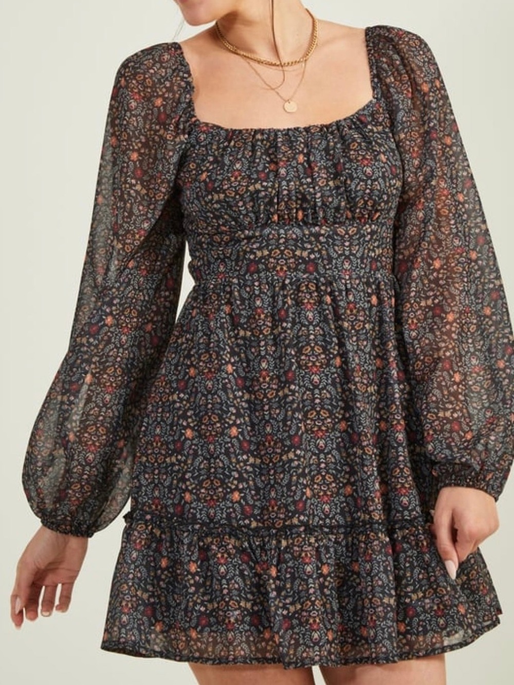Altar'd State Black Floral Open Back Tie Dress Large